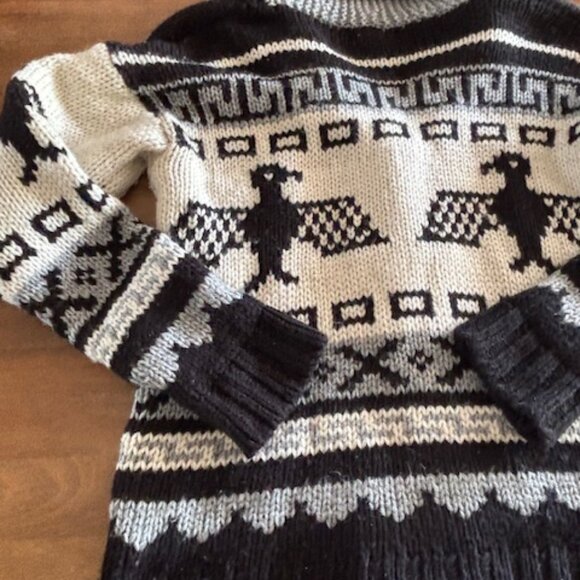 Islington Eagle Wms Medium Black Ivory Gray Wool Acrylic Button Cardigan Sweater - Picture 6 of 9